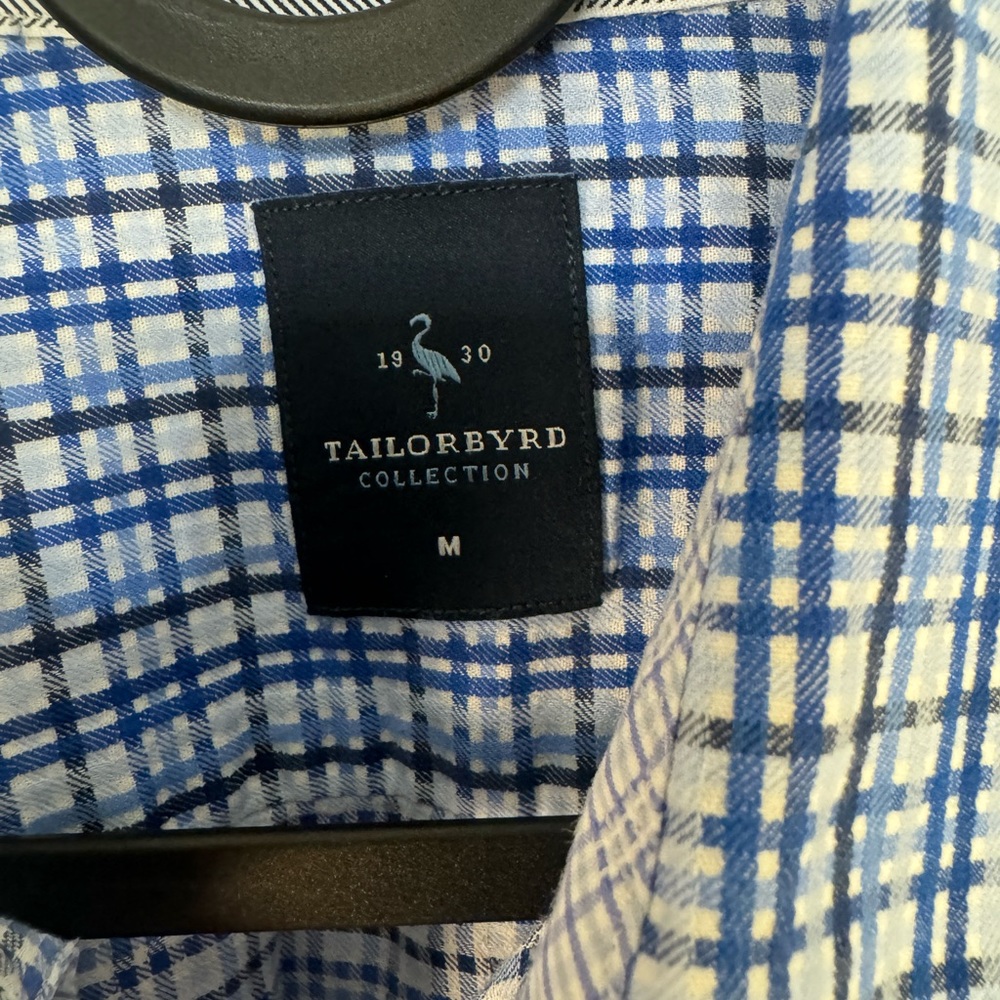 Tailorbyrd collection blue check button down oxford shirt - Picture 3 of 7